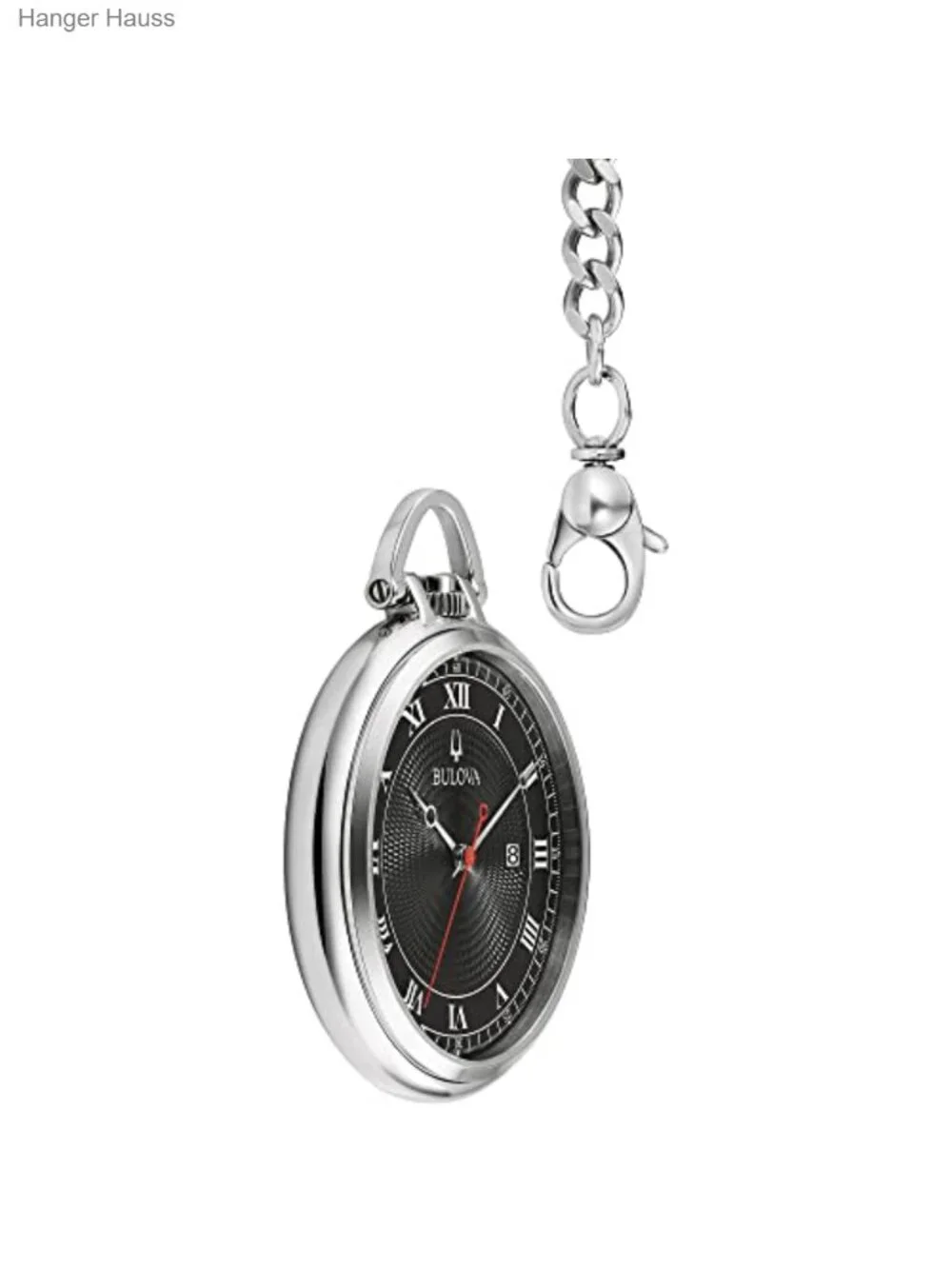 Classic Pocket Watch Quartz Stainless Steel Black Dial Detachable Chain